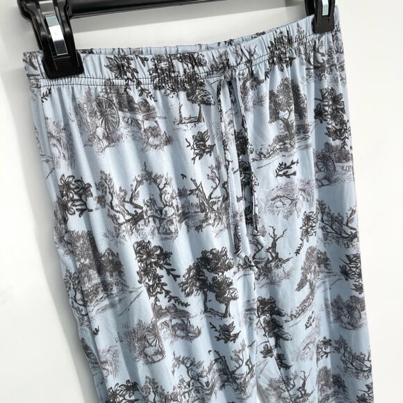 NEW PJ Lounge Pants Womens Sz S Blue Black Floral Trees House Wagon Country - Picture 2 of 7